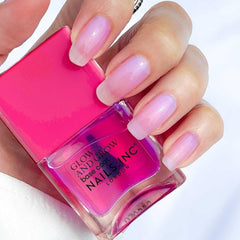Nails Inc swatch on skin revealing sheer pink glow and natural finish