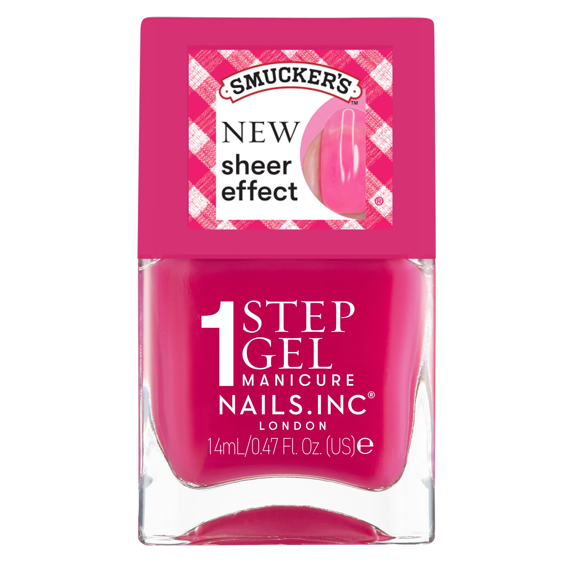 Nails Inc bottle front packaging showing Raspberry Red-y color and scent benefit