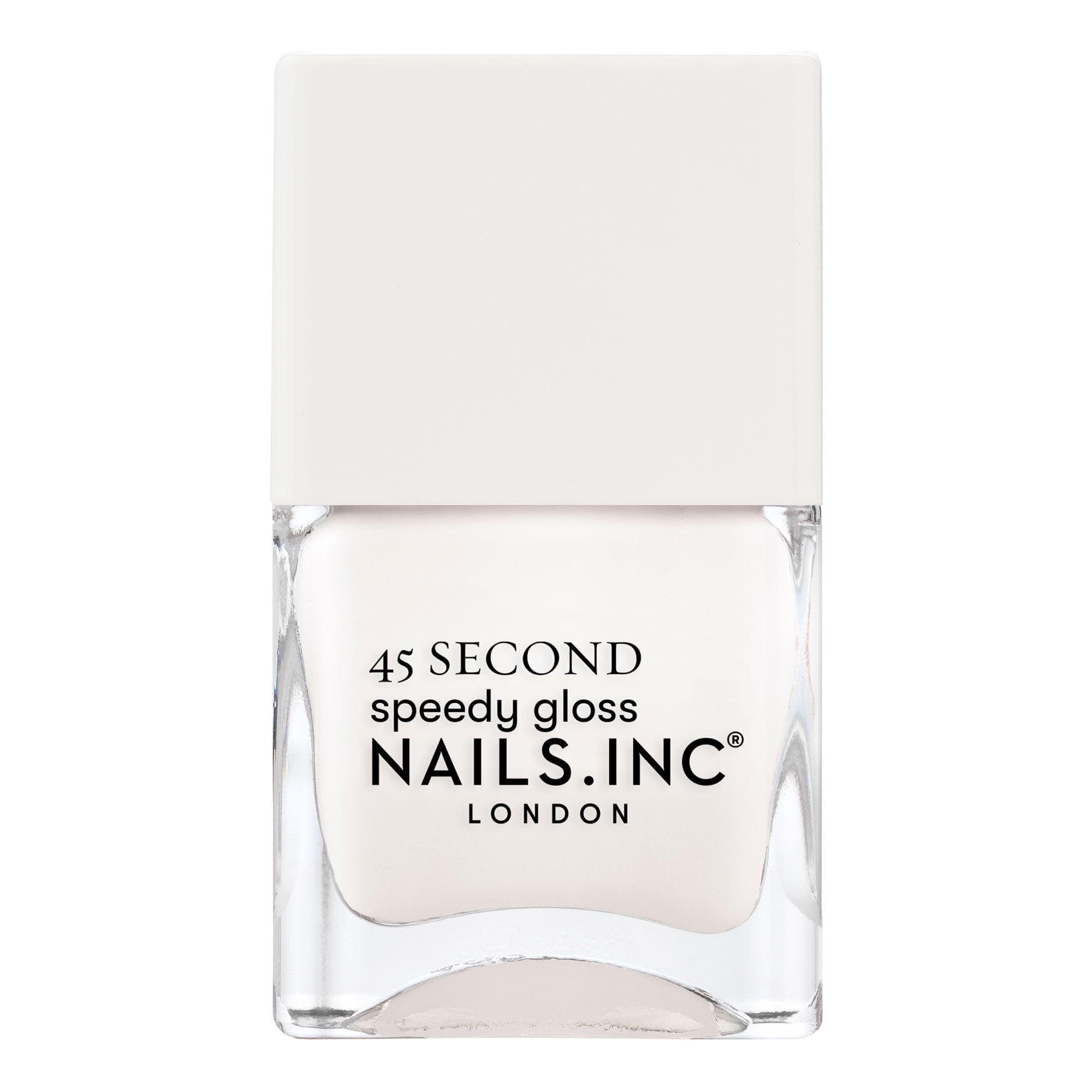 Nails Inc Willa front bottle showing glossy bright white polish and fast-dry benefit