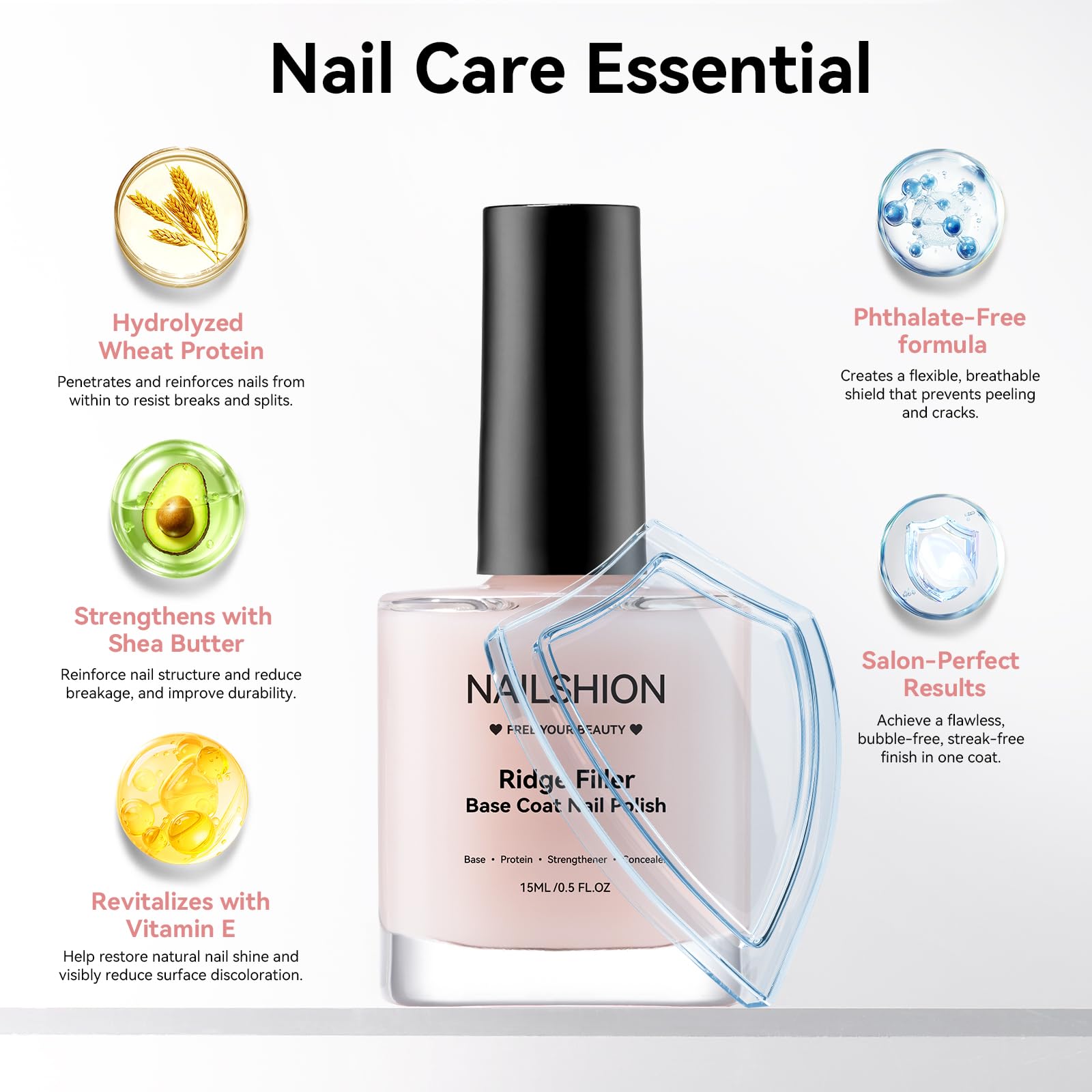 Nailshion application on nail demonstrating even coverage and leveling benefit