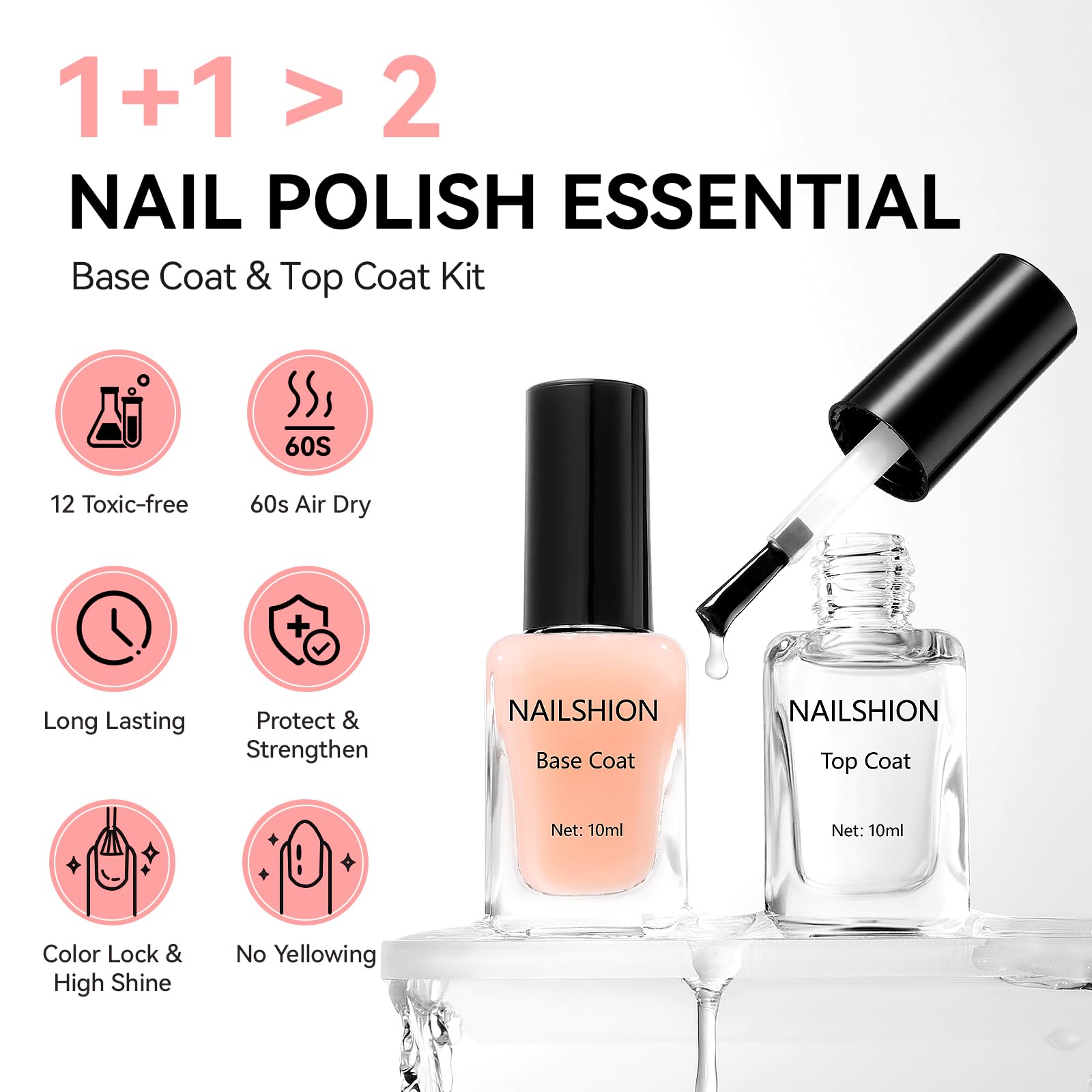 Nailshion base coat on nail tip smoothing ridges and concealing imperfections