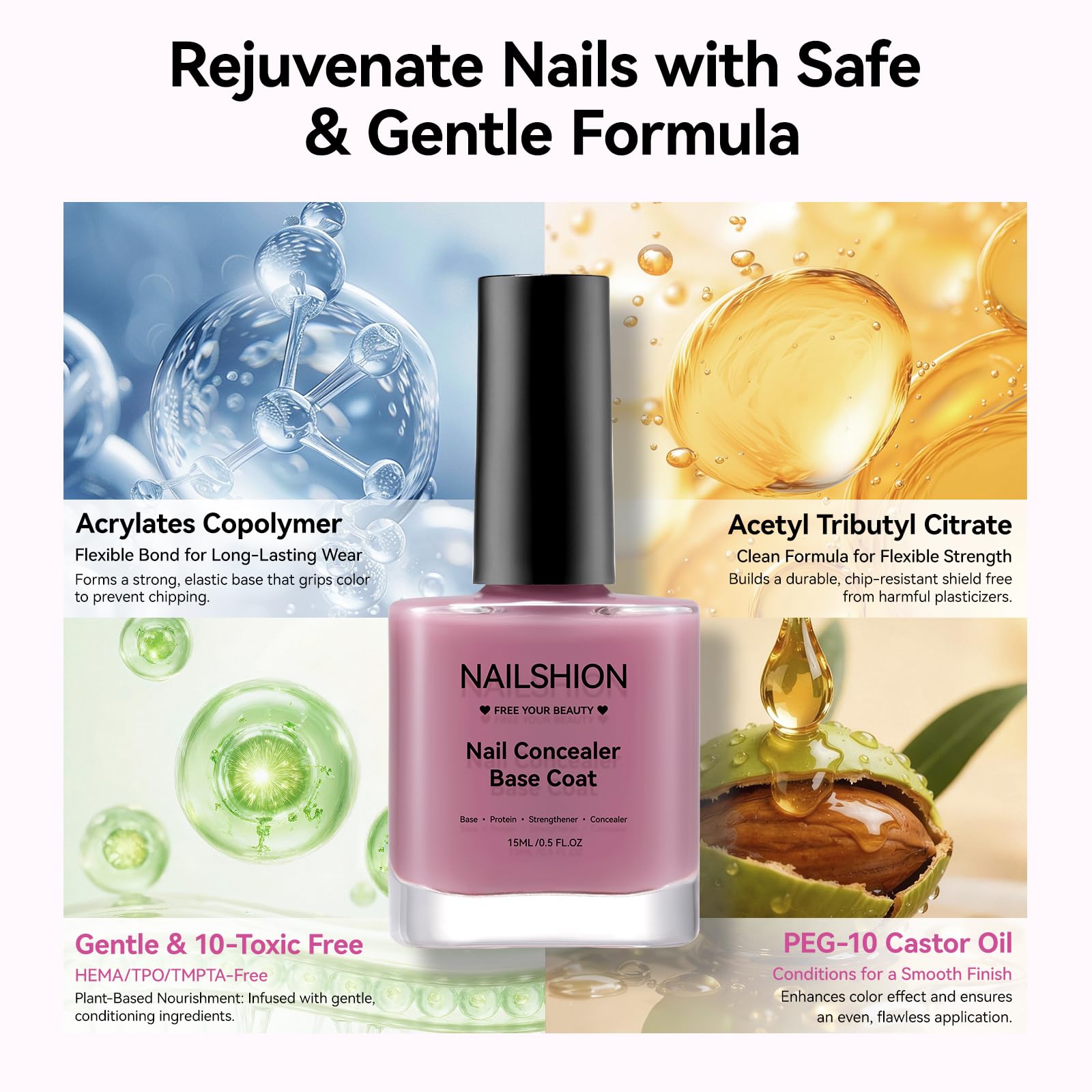 Nailshion before and after nails demonstrating reduced yellowing benefit