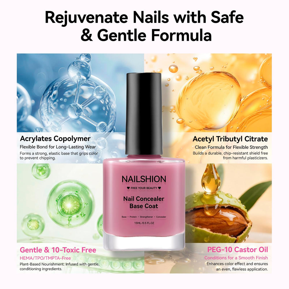 Nailshion before and after nails demonstrating reduced yellowing benefit