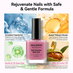 Nailshion before and after nails demonstrating reduced yellowing benefit