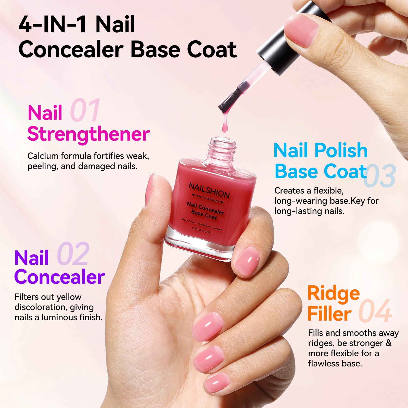 Nailshion brush and cap detail for precise application and smooth strokes