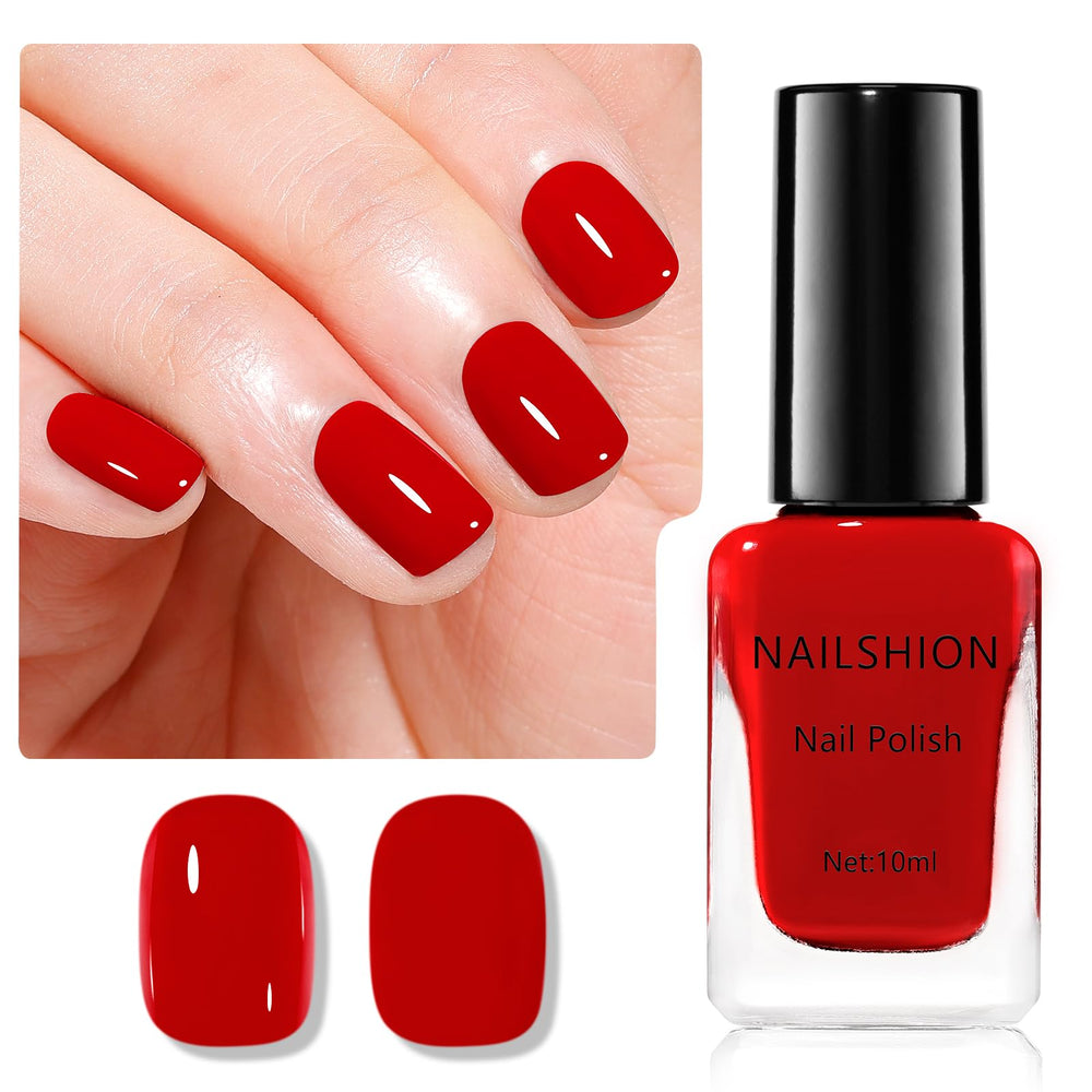 Nailshion bottle front view shows true classic red and glossy finish