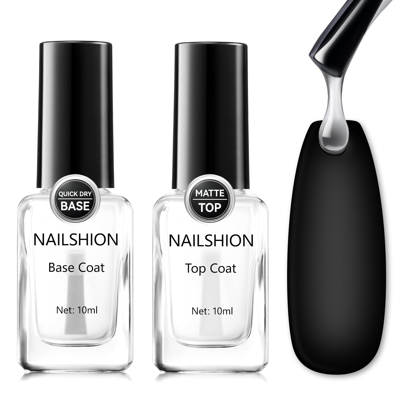 Nailshion front packaging showing both base and matte top benefits