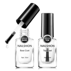 Nailshion front packaging showing both clear coat bottles and set benefits