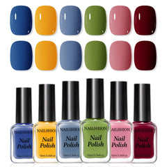 Nailshion front packaging showing all six colors and glossy finish benefit
