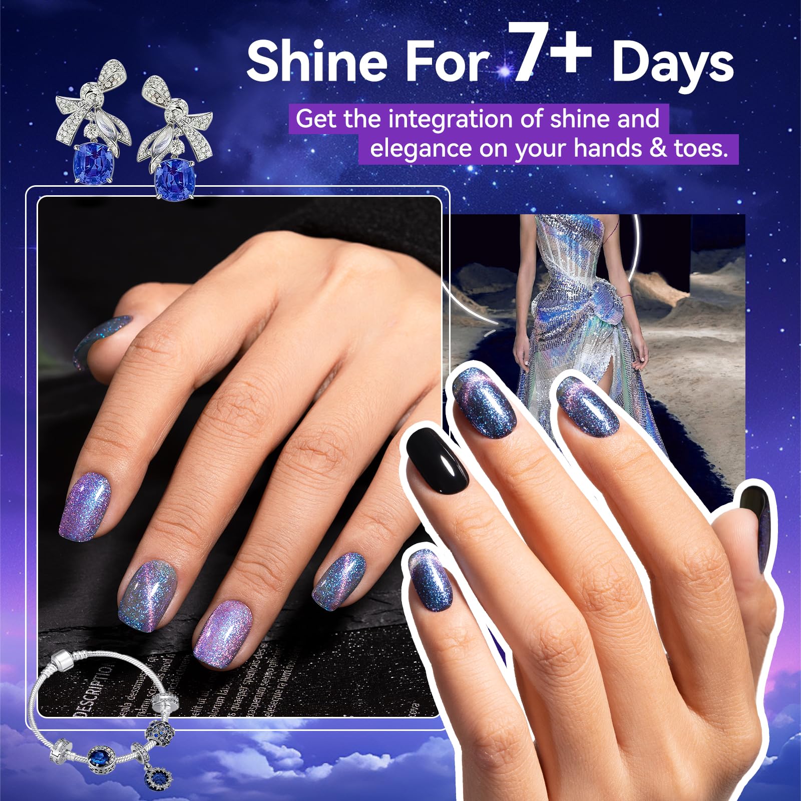 Nailshion on-model full manicure illustrating dramatic color shift benefit