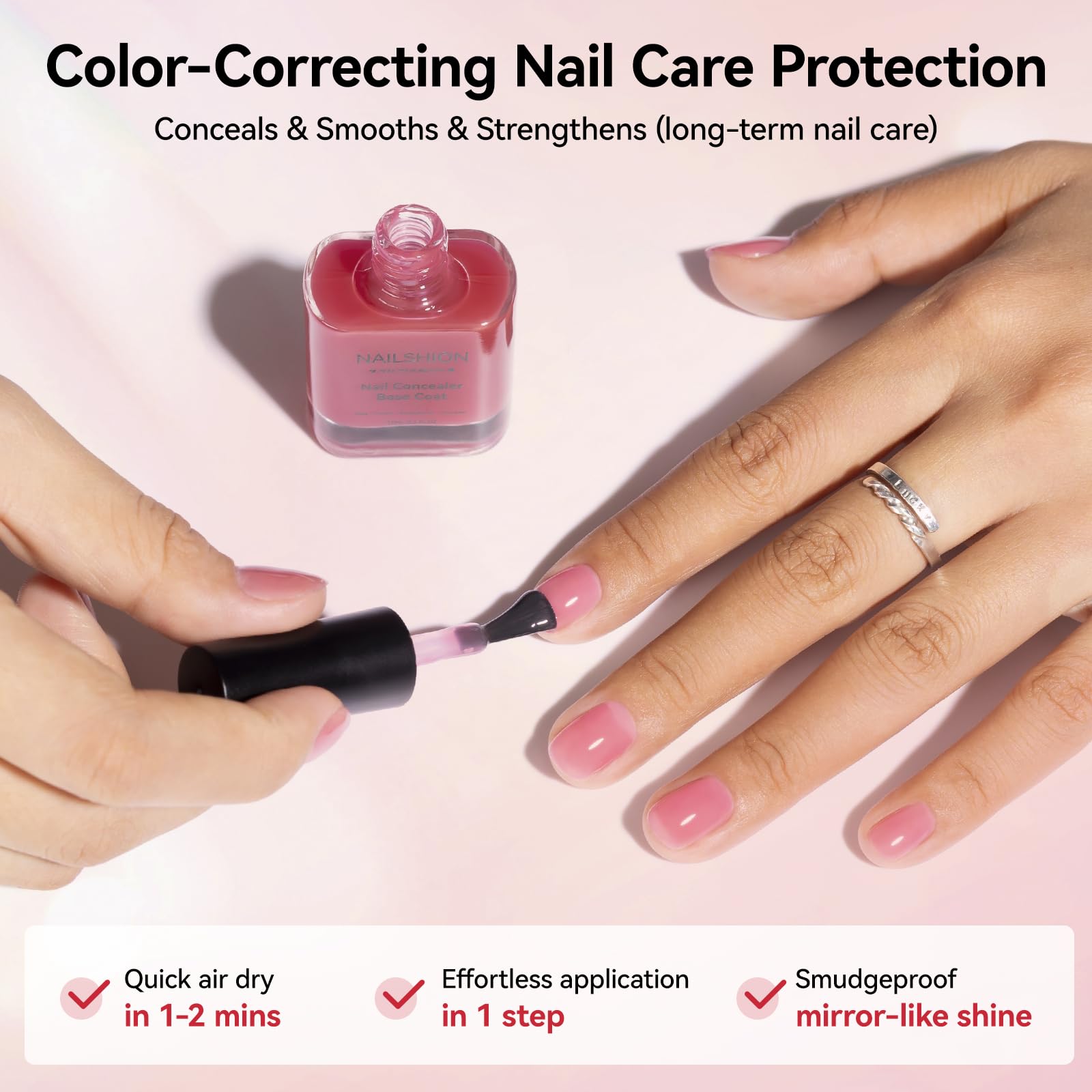 Nailshion in-use application on hand demonstrating easy one-coat coverage