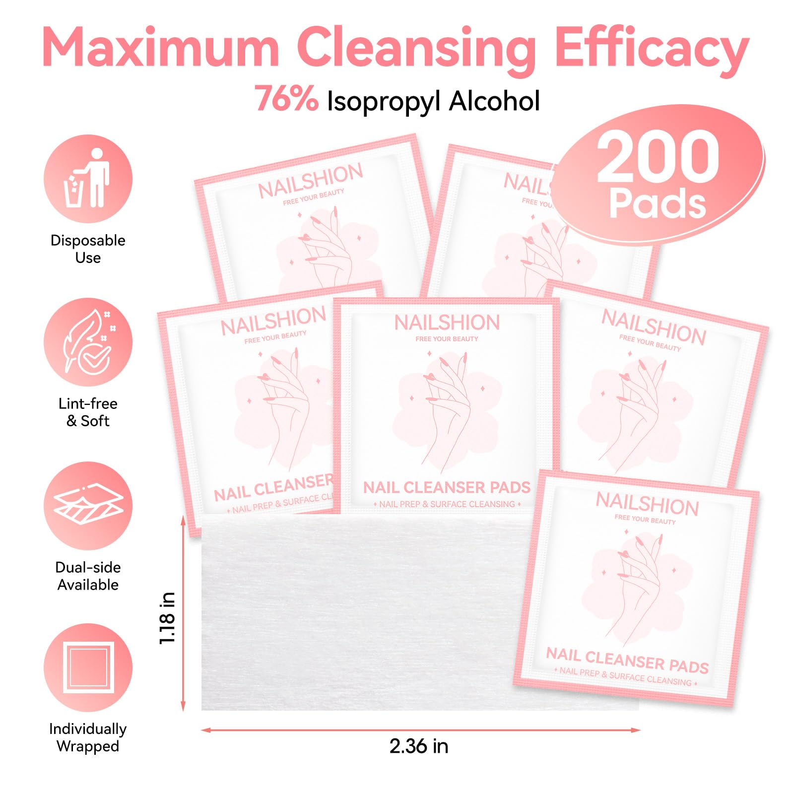 Nailshion individual foil pouch preserving wipe freshness and hygiene