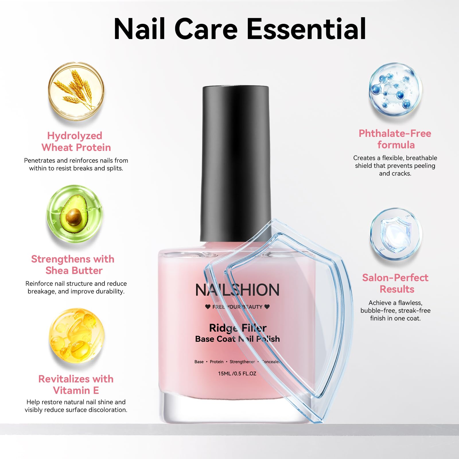 Nailshion ingredients label highlighting protein and nourishing benefits