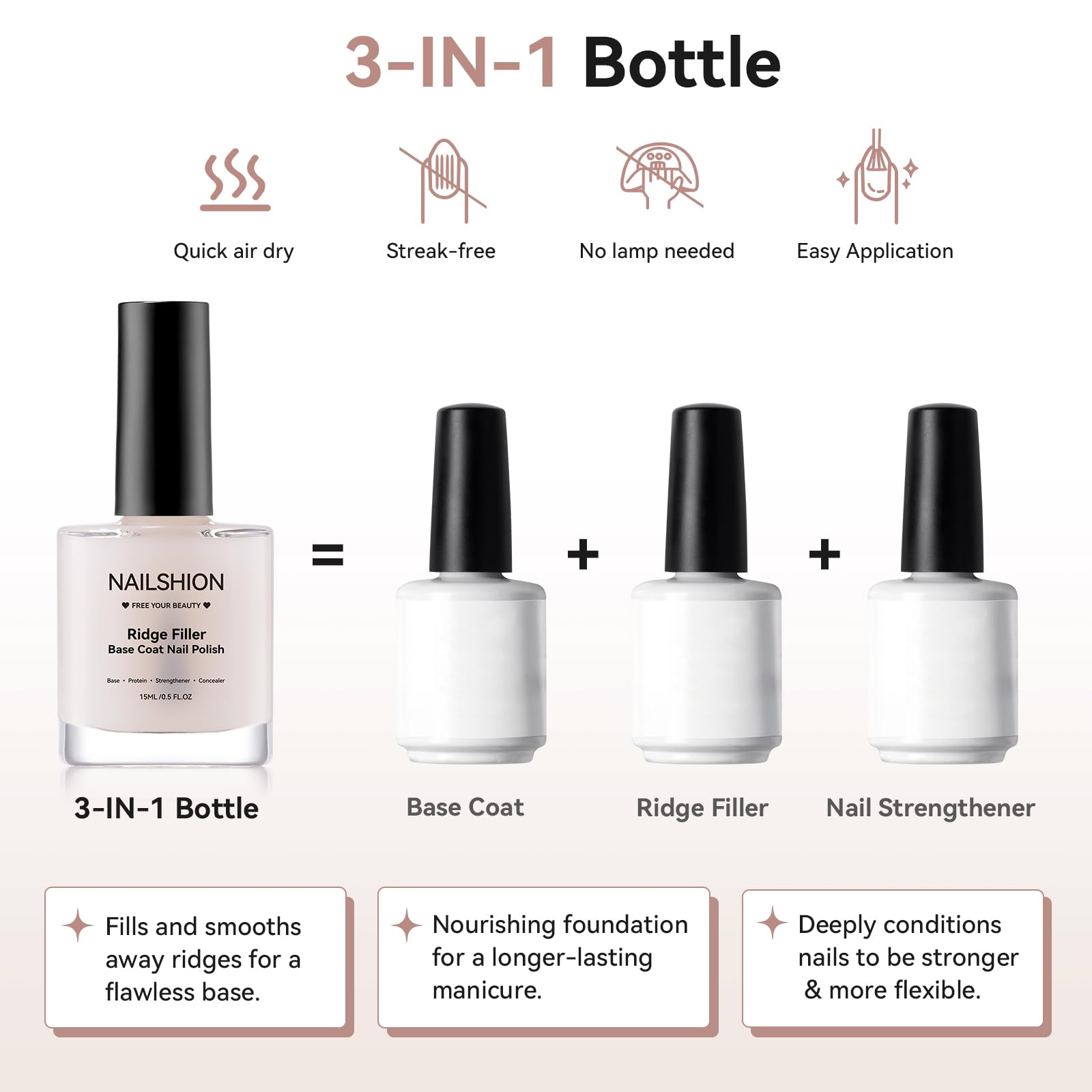 Nailshion label close-up highlighting protein and VE ingredients for nourishing nails