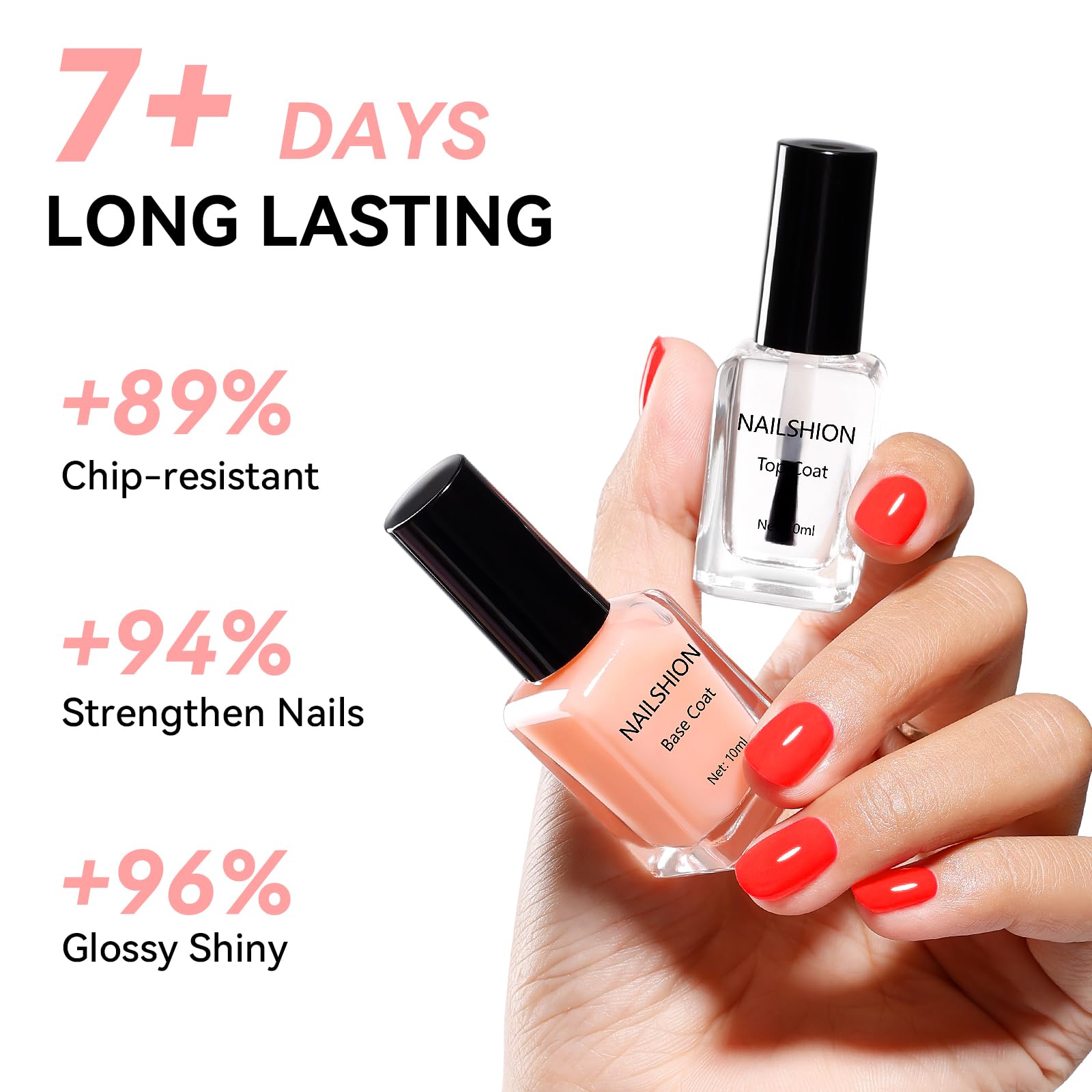 Nailshion before-and-after nails showing ridge filling and improved polish adhesion