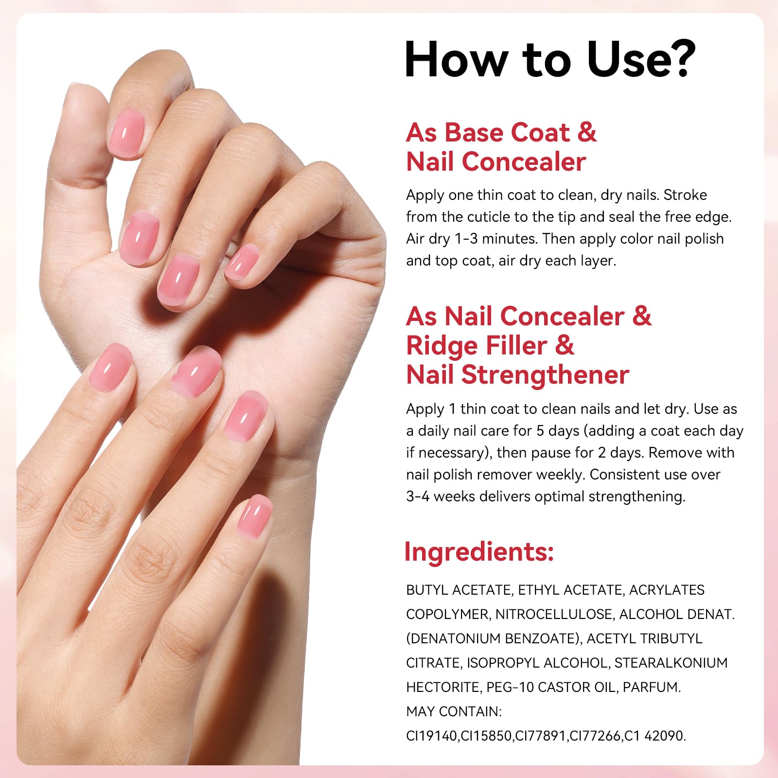 Nailshion ingredients visual highlighting biotin and vitamin E support