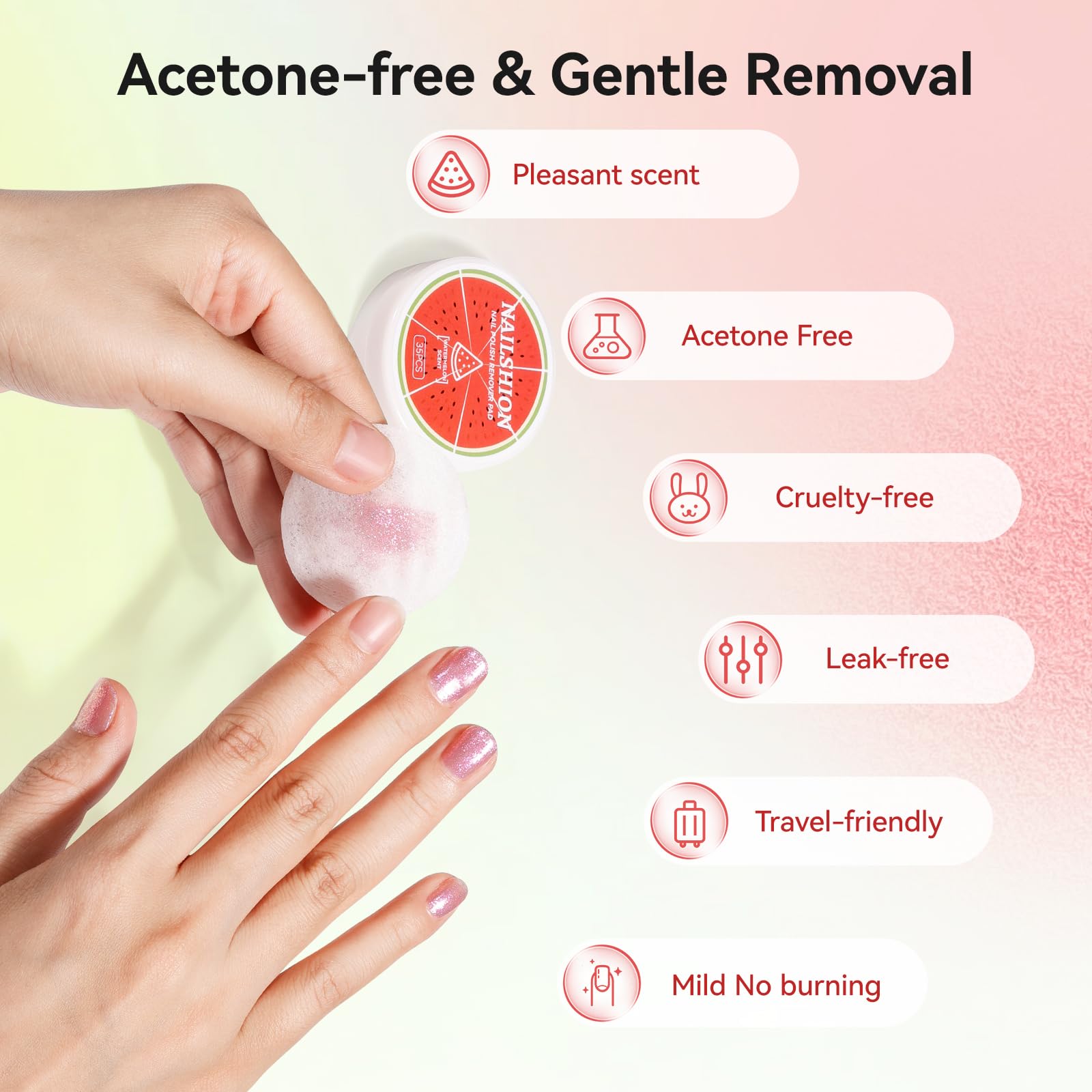Nailshion pad texture close-up highlighting lint-free, soft wipe benefit