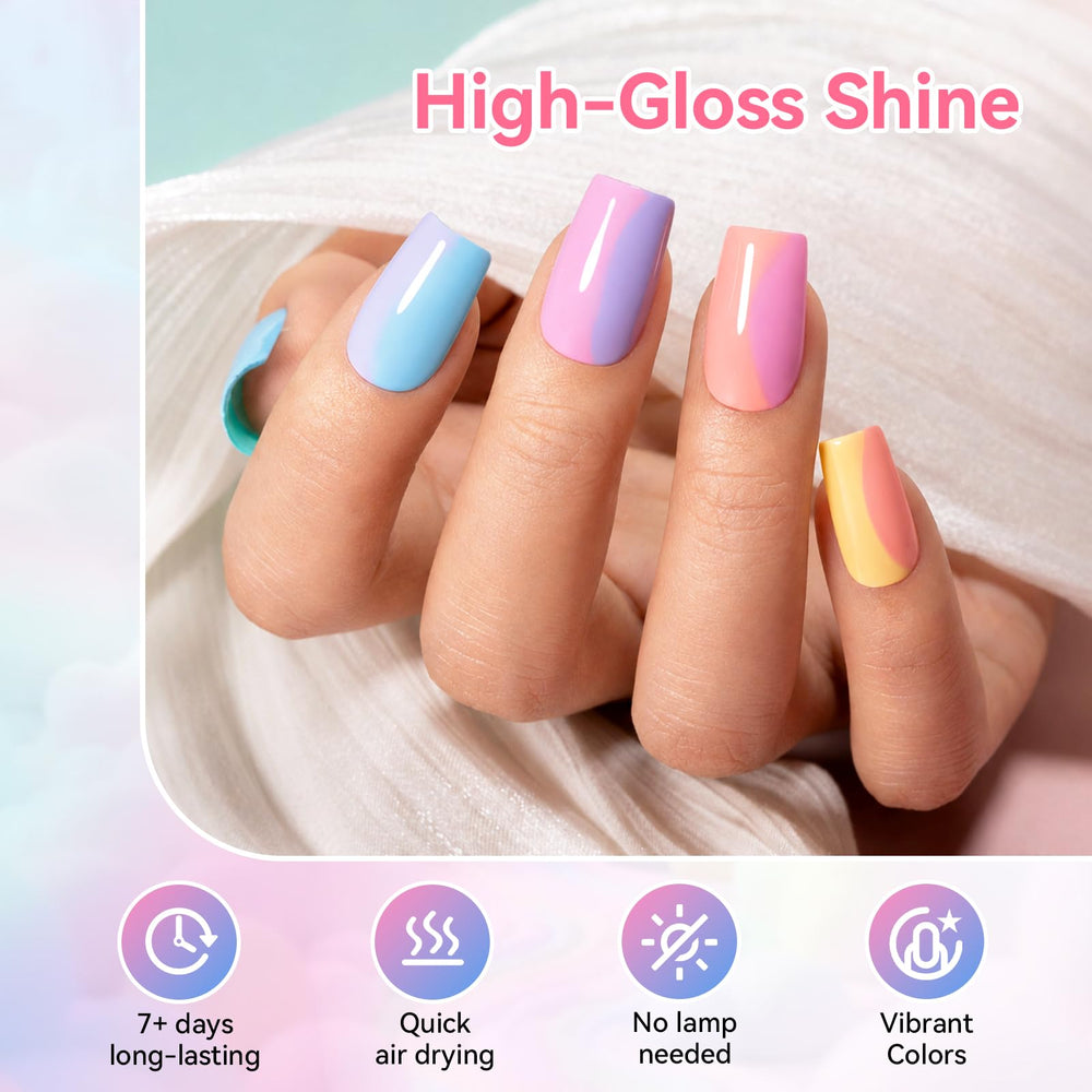 Nailshion swatches on a nail wheel showing all six pastel shades benefit