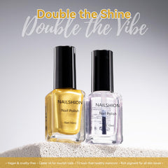 Nailshion hand model wearing gold polish to show true color and scale