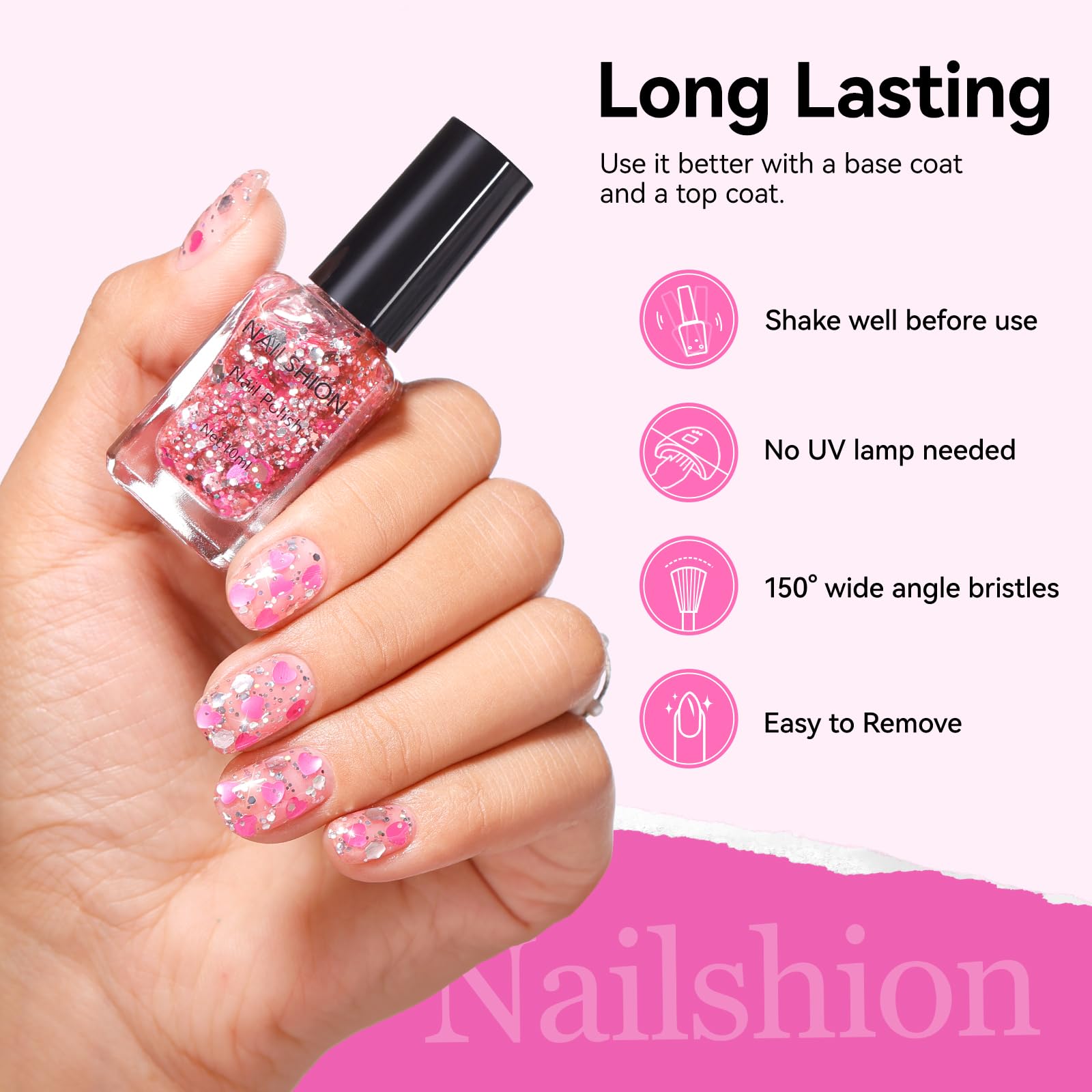 Nailshion 10ml size comparison showing compact bottle ideal for travel and storage