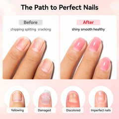 Nailshion sheer pink swatch on nail tip showing brightening benefit