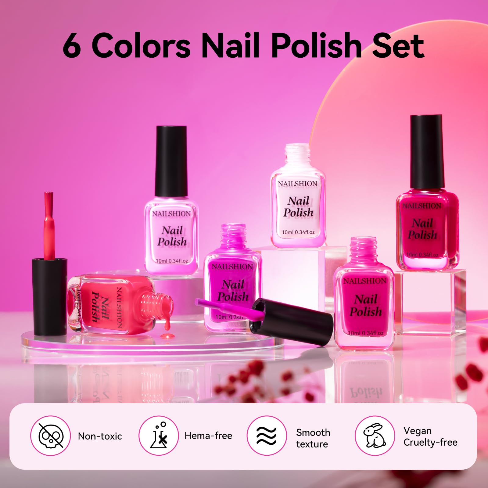 Nailshion polish texture drop highlighting creamy, streak-free formula