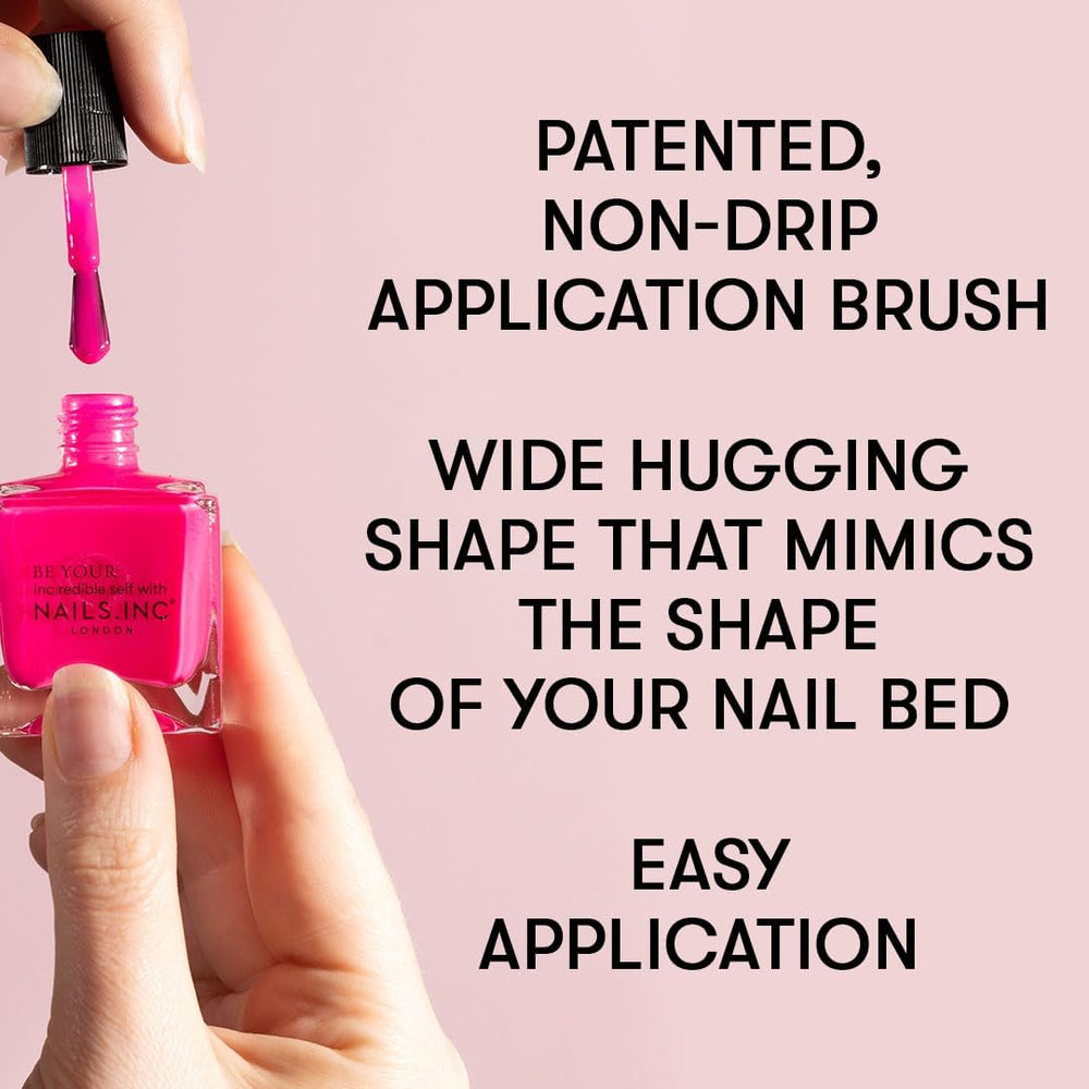 Nails Inc Daisy glossy texture detail highlighting vibrant neon sheen