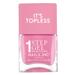 Nails Inc front bottle of It’s Topless showing label and candy-pink color benefit shine