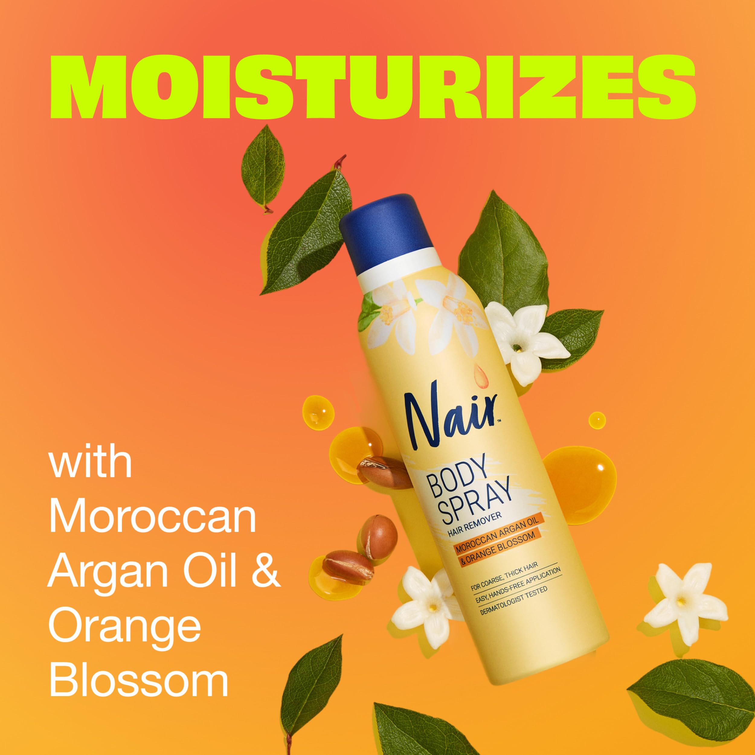 Nair being sprayed onto leg for fast hair removal