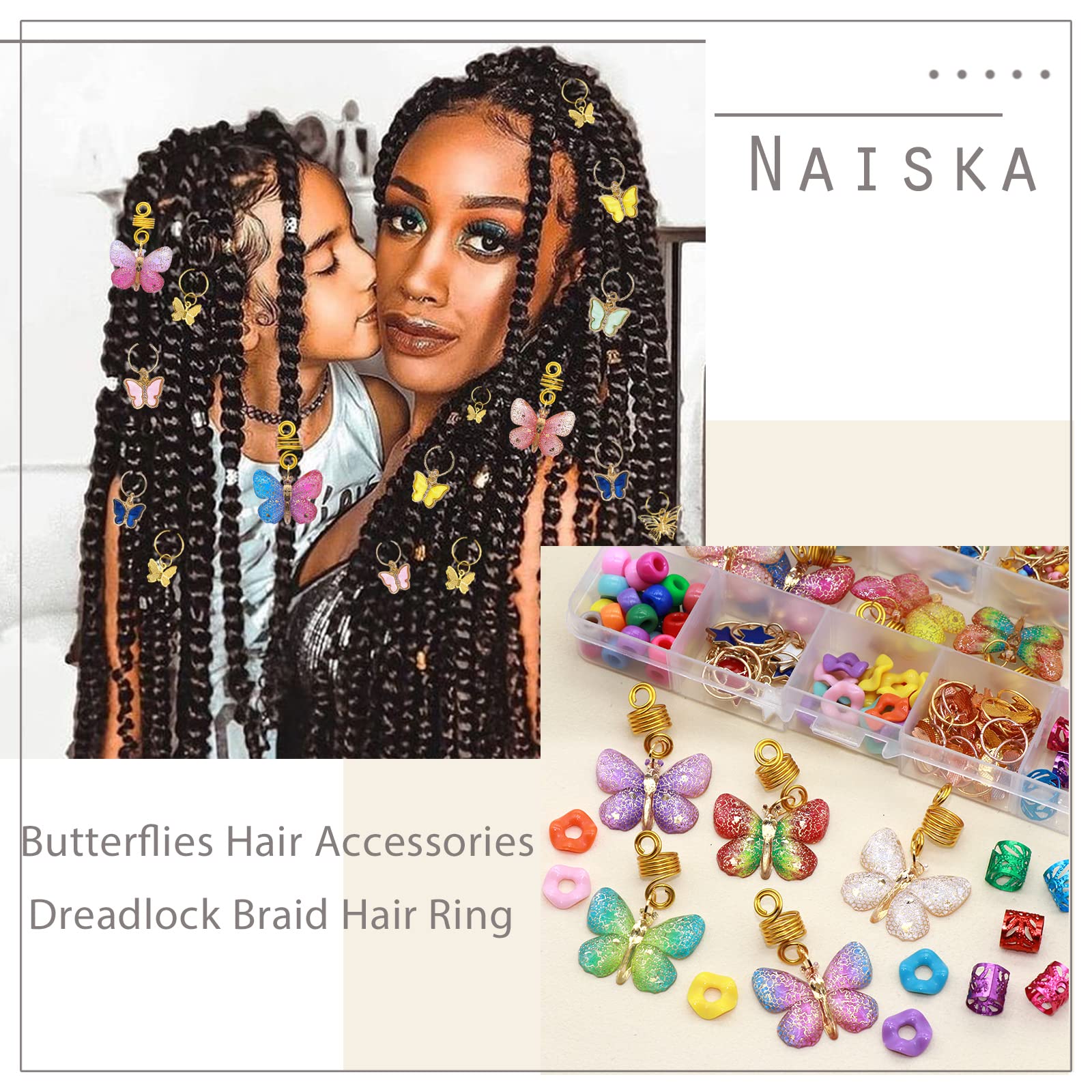 NAISKA colorful beads mix top view highlighting bright accents for braid customization