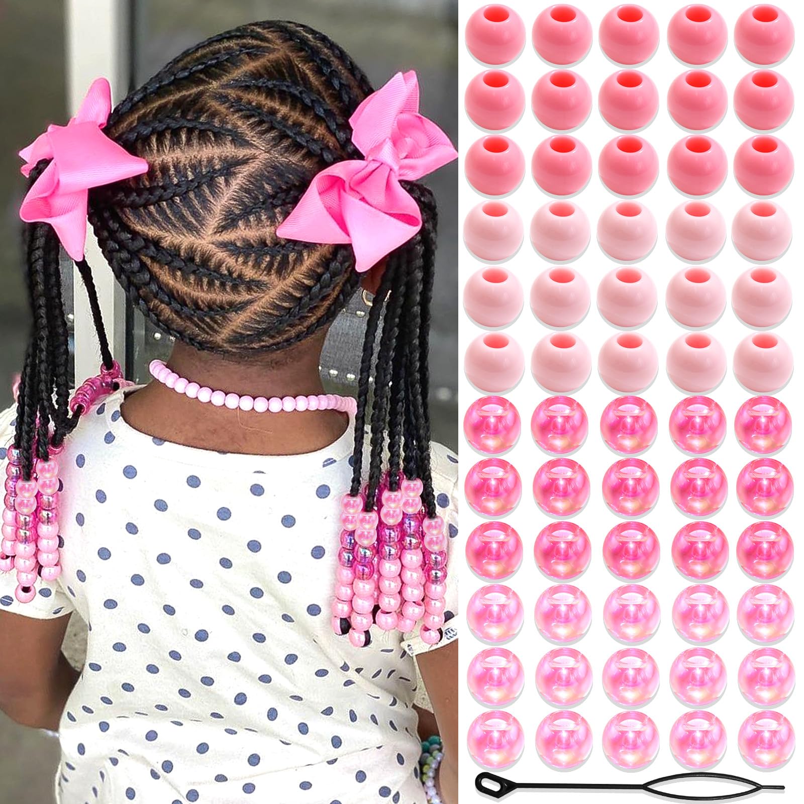 NAISKA front pack showing 60 pink acrylic beads and variety