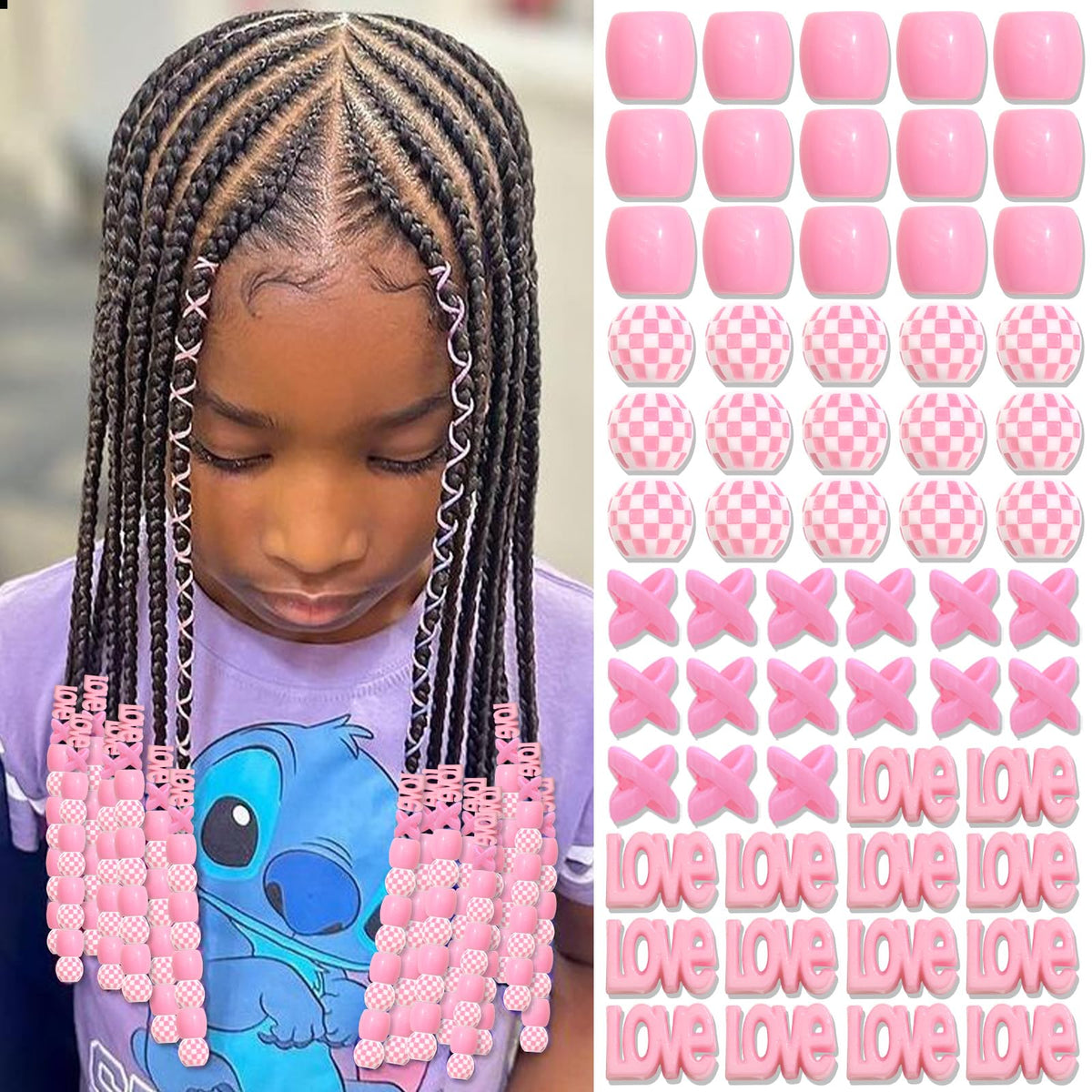 NAISKA front packaging showing 60 pink hair beads and set benefits