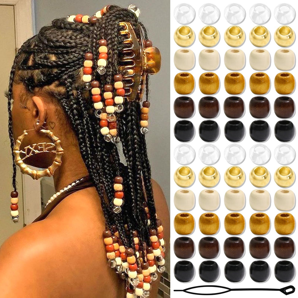 NAISKA front packaging showing 60 wooden hair beads and color variety for styling