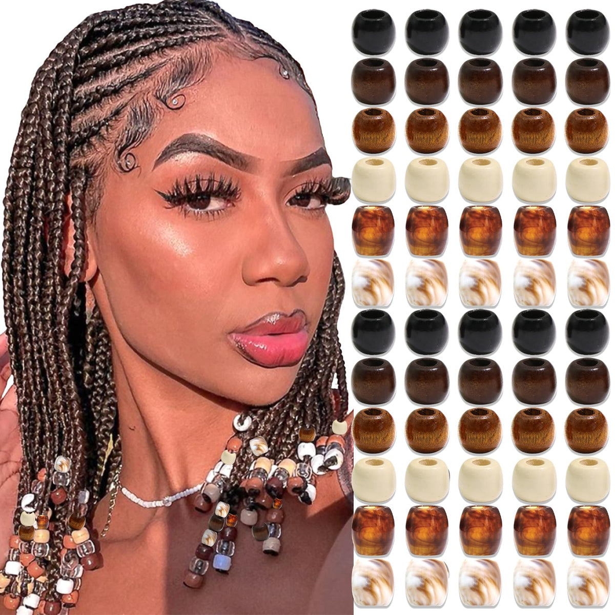 NAISKA front packaging showing 60 wooden braid beads and mixed styles benefit personalization