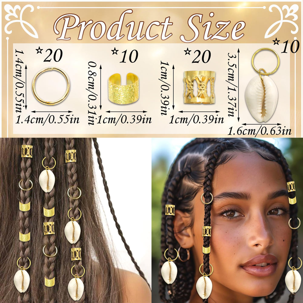 NAISKA gold hair rings and cuffs laid out to show styles and mixing benefits