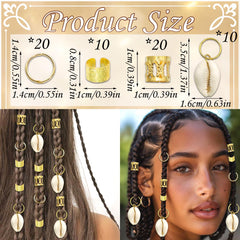 NAISKA gold hair rings and cuffs laid out to show styles and mixing benefits