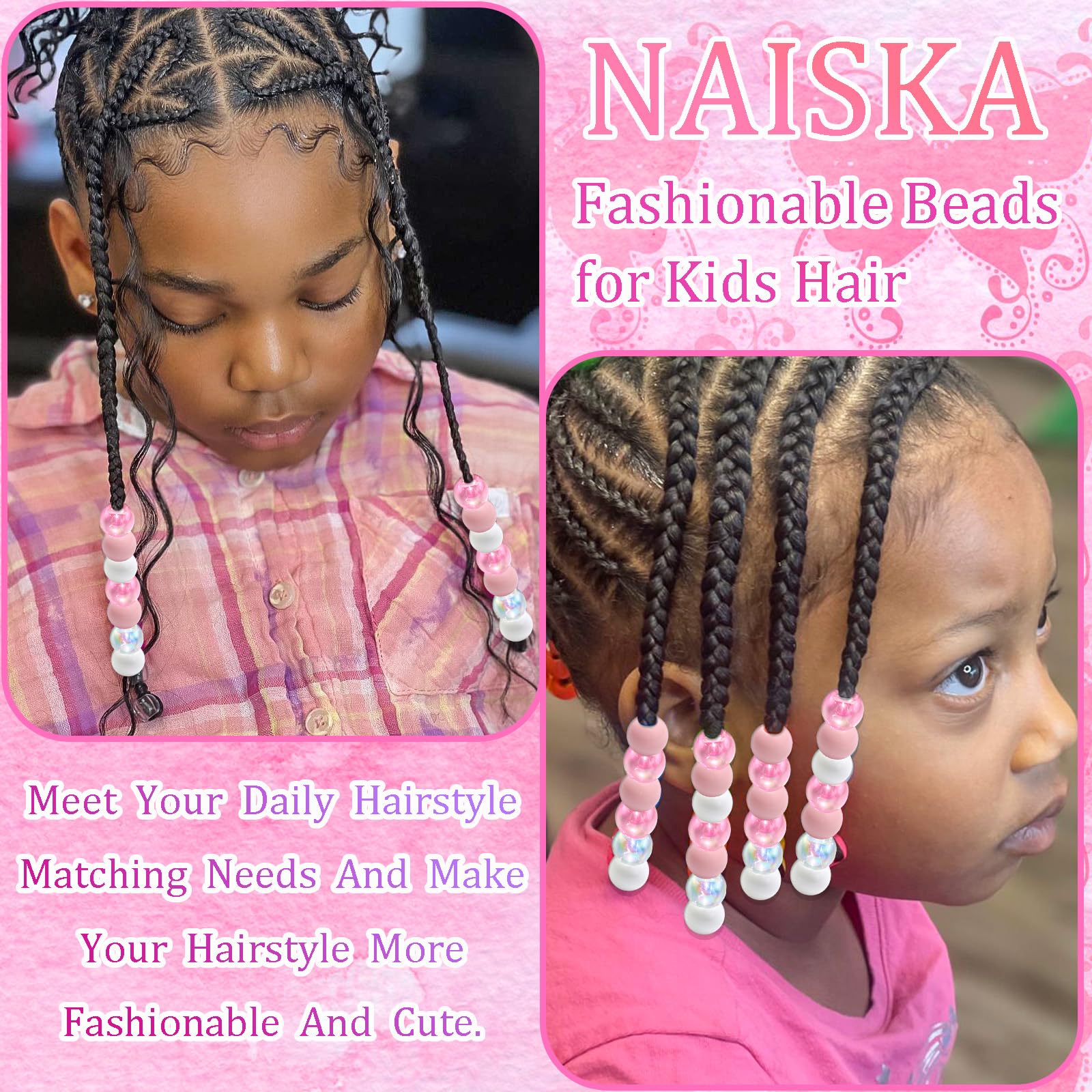 NAISKA label and bead material detail highlighting acrylic quality and safety