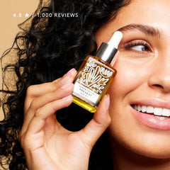 Naked & Thriving bottle on vanity styled to show everyday skincare routine benefit
