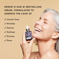 Naked & Thriving serum texture swatch showing lightweight hydration and smooth finish