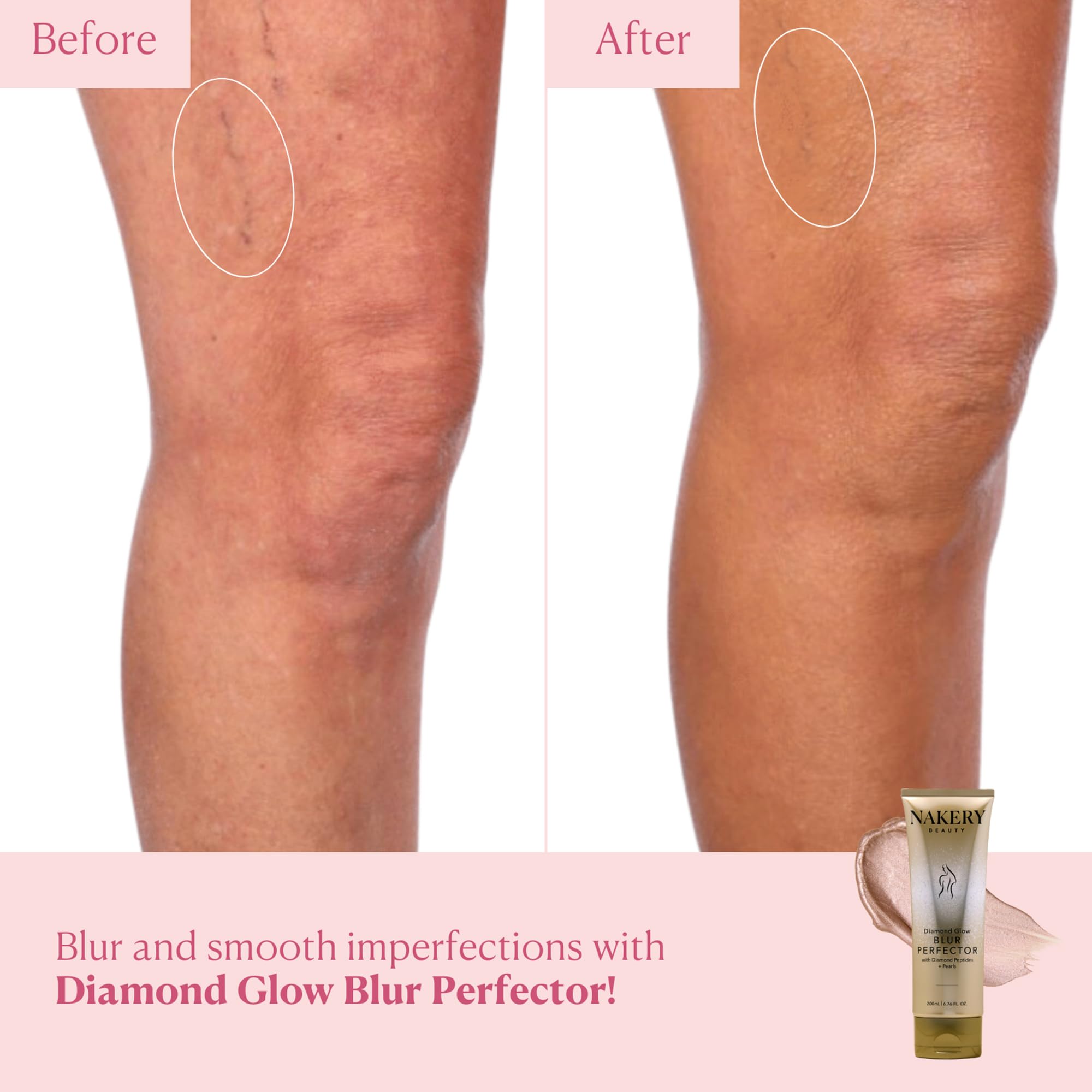 Nakery before and after swipe revealing blurred texture benefit
