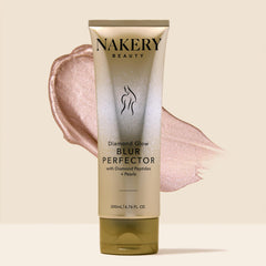 Nakery model applying to face and decolletage for lifted glow benefit