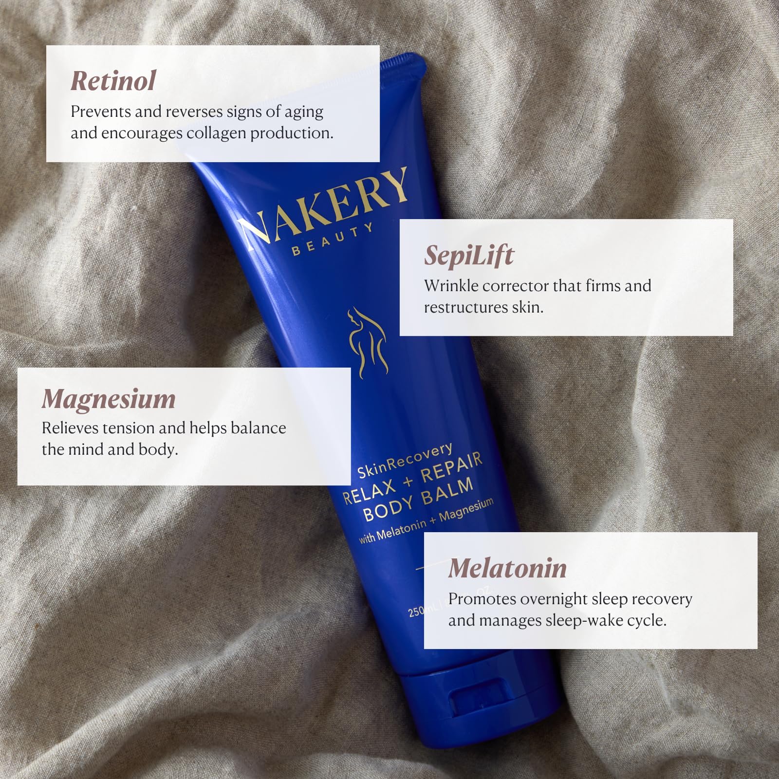 Nakery ingredient layout with lavender and shea to highlight calming and moisturizing benefits