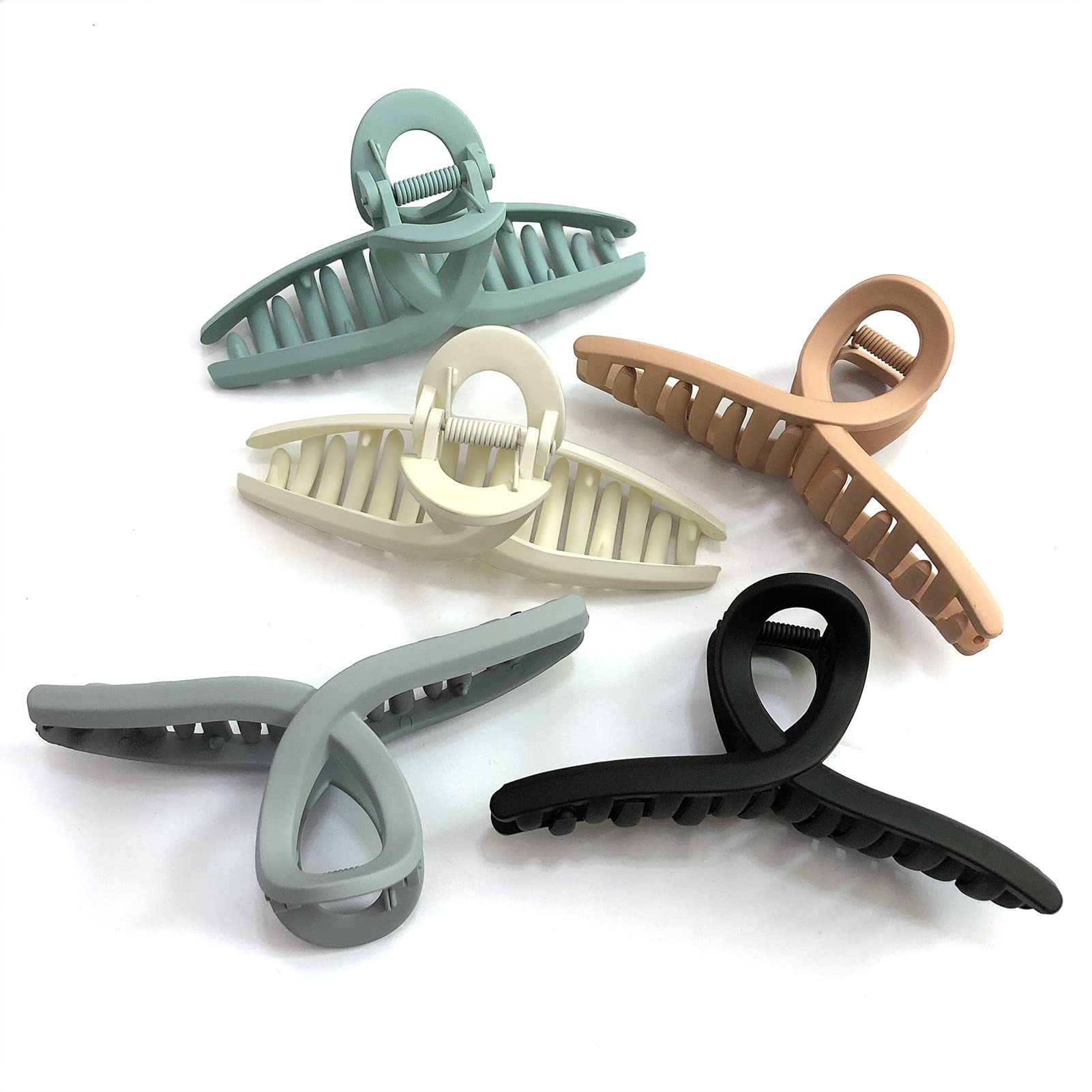 Nalodu front view of five matte claw clips showing colors and size for dependable styling