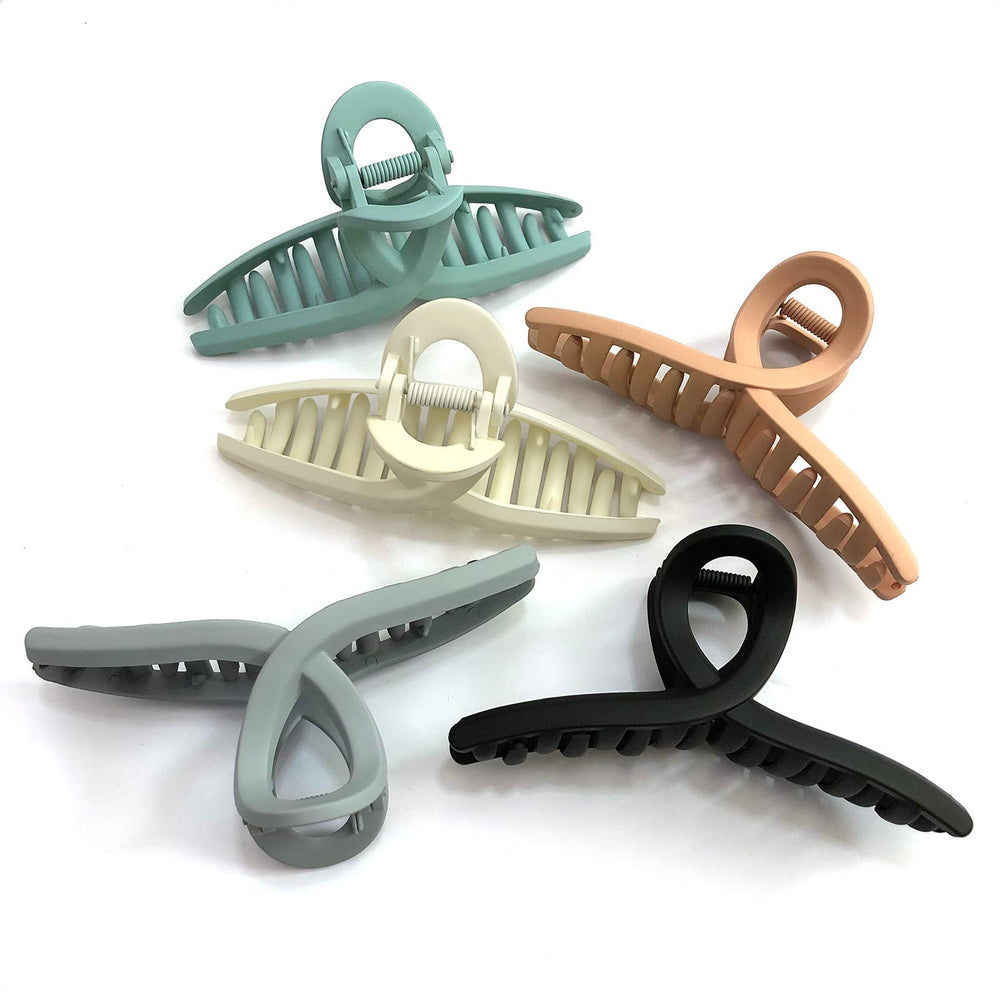 Nalodu front view of five matte claw clips showing colors and size for dependable styling
