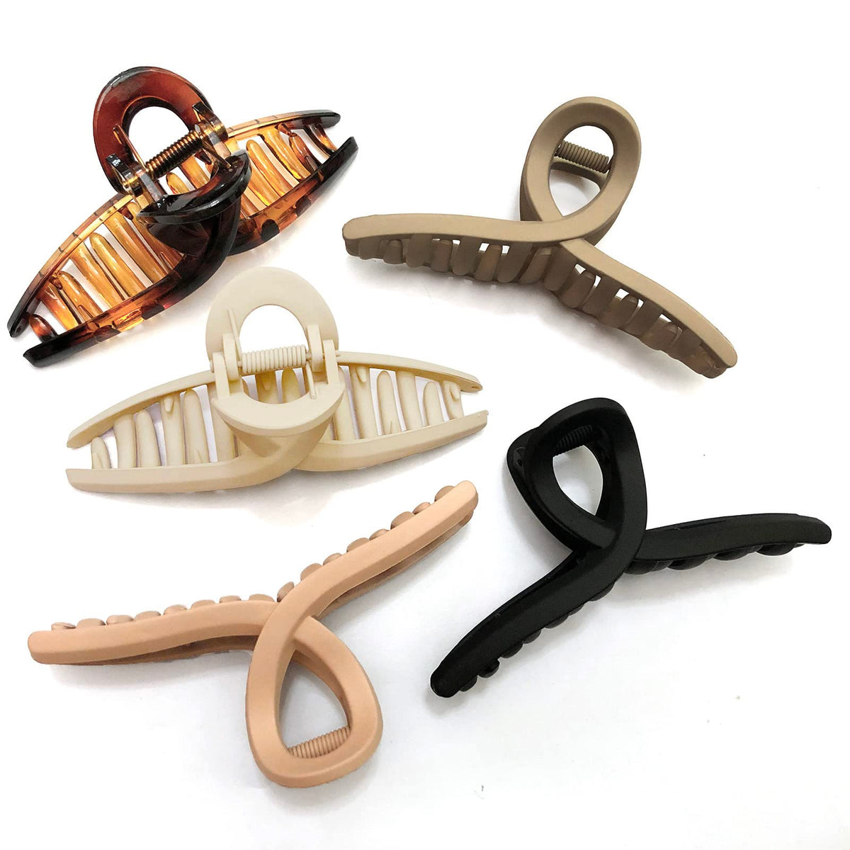 Nalodu front packaging showing five large hair claw clips and benefits of variety
