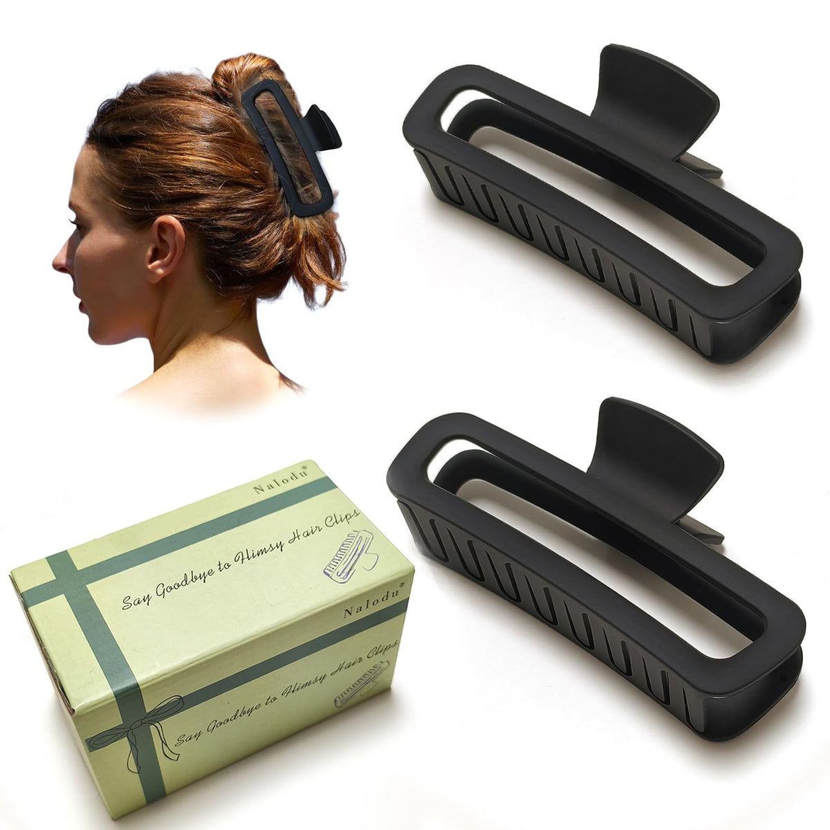 Nalodu front view of two black XL clips showing size and shape for secure hold