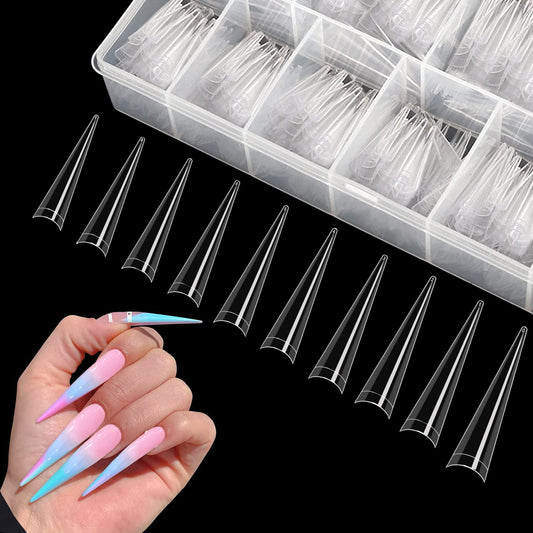 Namgznso front box view showing organized 500-piece stiletto set and easy storage