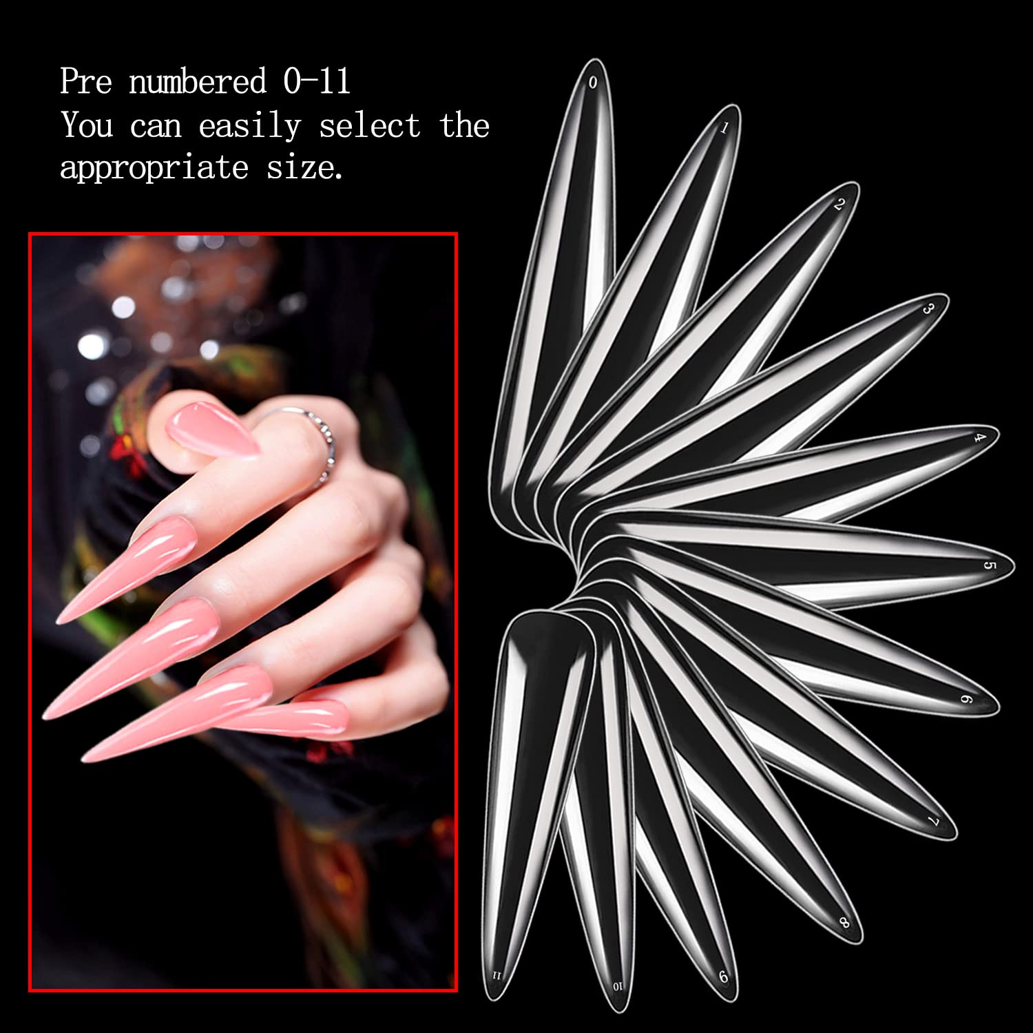 Namgznso model hand showing extra long stiletto length for dramatic looks