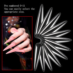 Namgznso model hand showing extra long stiletto length for dramatic looks