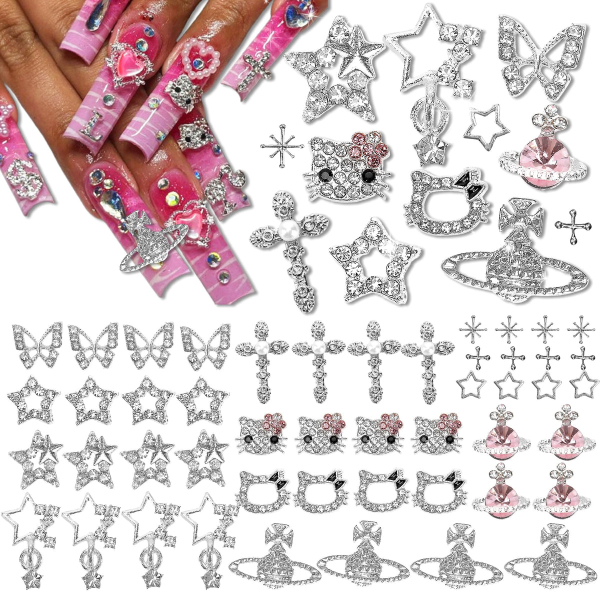 Namifin front package showing all 48 nail charms for versatile designs